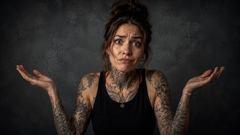 Eine Frau die sich fragt welcher Tattoo Stil zu ihr passt